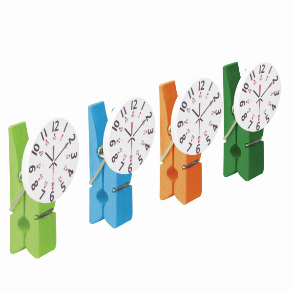 Прищепки декоративные "Часы", 4 штуки, 3,5 см, ассорти, ОСТРОВ СОКРОВИЩ, 661296 - Прищепки для творчества