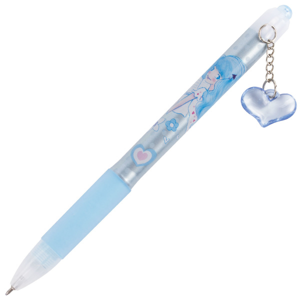 Ручка шариковая автоматическая с грипом BRAUBERG "First Love", СИНЯЯ, подвеска, корпус ассорти, узел 0,5 мм, линия письма 0,3 мм, 141285 - Ручки шариковые автоматические