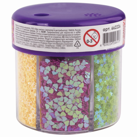 Блестки для декора, поделок, DIY, творчества, оформления, ФИГУРНЫЕ, ОСТРОВ СОКРОВИЩ, НЕОН, диспенсер с дозатором, 6 цветов по 9 г, 662226 - Блестки для декора