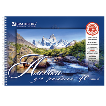 Альбомы для рисования А4 40 л., КОМПЛЕКТ 2 шт., гребень, обложка картон, BRAUBERG, 205х290 мм, "Природа" (2 вида), 880031 - Альбомы и папки для рисования