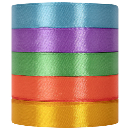 Лента атласная ширина 20 мм, набор 5 цветов по 23 м, BRAUBERG, 591504 - Ленты для декора, рукоделия и упаковки подарков