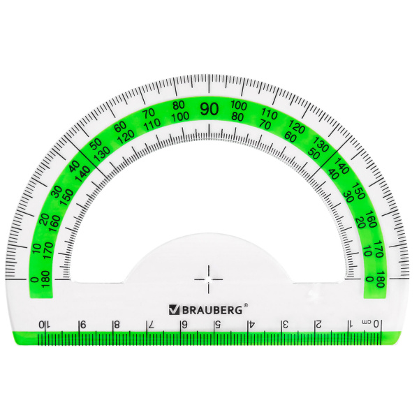 Набор чертежный большой BRAUBERG "FRESH ZONE" (линейка 30 см, 2 треугольника, транспортир) с салатовой шкалой, 210764 - Наборы чертежные