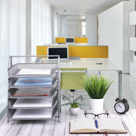 Лоток горизонтальный для бумаг BRAUBERG "Germanium", 5 секций, 370х355х295 мм, металл, серебро, 237972 - Лотки горизонтальные (поддоны)