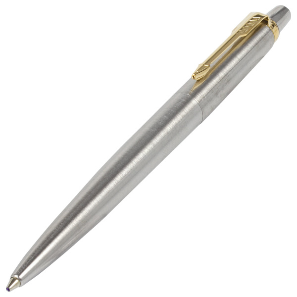 Ручка шариковая PARKER "Jotter Core Stainless Steel GT", корпус серебро, позолота, синяя, 1953182 - Ручки шариковые подарочные