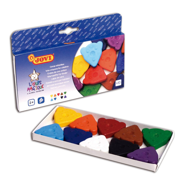 Восковые мелки фигурные JOVI (Испания), 10 цветов, для малышей, картонная коробка, 941 - Мелки