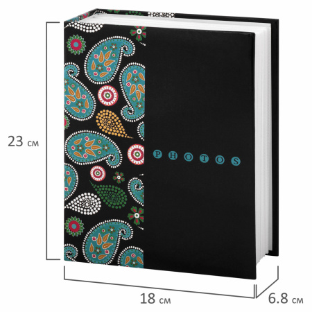 Фотоальбом BRAUBERG на 304 фотографии 10х15 см, твердая обложка, "Пейсли", черный с бирюзовым, 390674 - Фотоальбомы