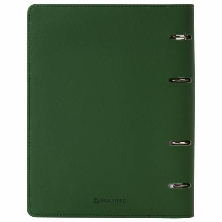 Тетрадь на кольцах А5 (180х220 мм), 120 листов, под кожу, клетка, BRAUBERG "Joy", зелёный/светло-зелёный, 129991 - Тетради на кольцах и сменные блоки к ним