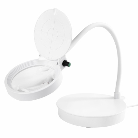 Лупа настольная с LED ПОДСВЕТКОЙ, диаметр 110 мм, увеличение 3, корпус белый, BRAUBERG, 455930 - Лупы