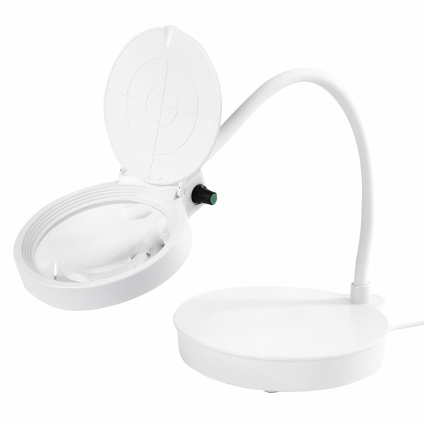 Лупа настольная с LED ПОДСВЕТКОЙ, диаметр 110 мм, увеличение 3, корпус белый, BRAUBERG, 455930 - Лупы