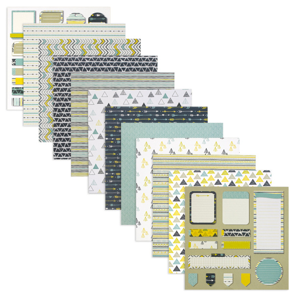 Бумага для скрапбукинга 15х15 см "Геометрия", двусторонняя, 12 листов, 12 дизайнов, 180 г/м2, ОСТРОВ СОКРОВИЩ, 662758 - Наборы бумаги