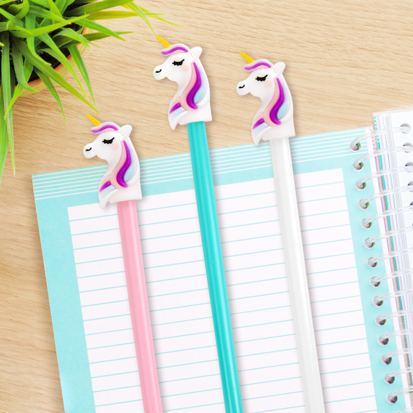 Ручка с топпером шариковая ЮНЛАНДИЯ "Единорожка", корпус ассорти, СИНЯЯ, пишущий узел 0,7 мм, 143806 - Ручки фигурные