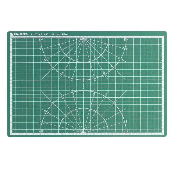Коврик (мат) для резки BRAUBERG 3-слойный, А3 (450х300 мм), двусторонний, толщина 3 мм, зеленый, 236904 - Коврики настольные для резки