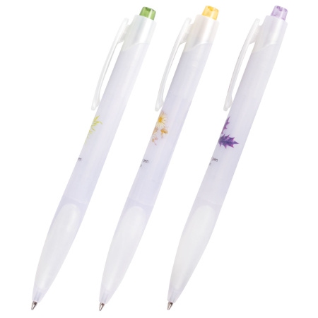 Ручка шариковая автоматическая с грипом BRAUBERG "Herb Time", СИНЯЯ, корпус ассорти, узел 0,7 мм, линия 0,35 мм, синяя, 141286 - Ручки шариковые автоматические