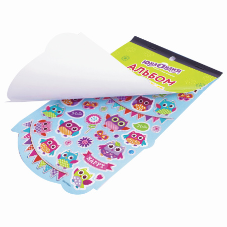 Альбом со сверкающими наклейками "Совята", 4 листа, более 250 шт., склейка, ЮНЛАНДИЯ, 662696 - Наклейки