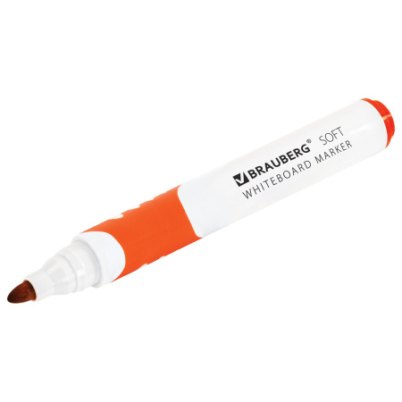 Маркер стираемый для белой доски ОРАНЖЕВЫЙ, BRAUBERG "SOFT", 5 мм, резиновая вставка, 152108 - Маркеры для досок