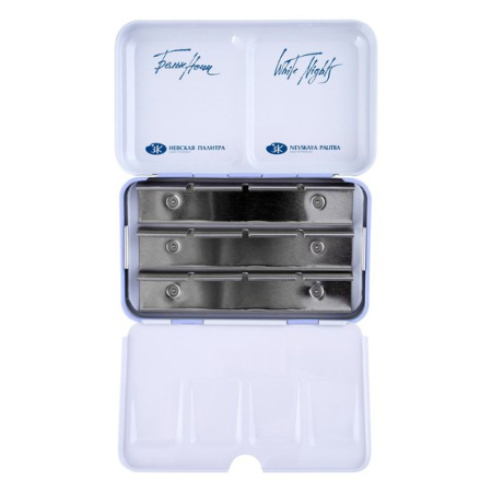 Пенал для акварели на 12 кювет с палитрой «Белые ночи», металл, светло-голубой - Пеналы (органайзеры) для красок, кистей, карандашей