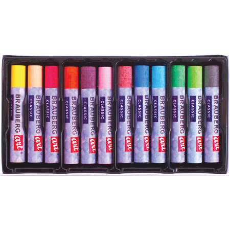 Пастель масляная художественная BRAUBERG ART CLASSIC, УТОЛЩЕННАЯ, 12 цветов, круглое сечение, 181450 - Пастель художественная в наборах