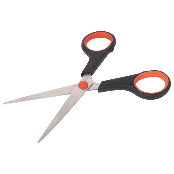 Ножницы STAFF EVERYDAY, 150 мм, бюджет, резиновые вставки, черно-красные, ПВХ чехол, 237497. - Ножницы универсальные