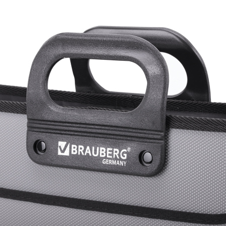 Папка-портфель пластиковая BRAUBERG ПРЕМЬЕР А4 (390х315х120 мм), 3 отделения, фактура "бисер", серая, 223083 - Портфели пластиковые