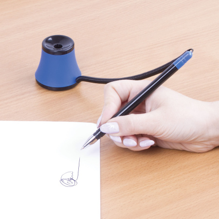 Ручка шариковая настольная масляная BRAUBERG "Стенд-Пен №1", СИНЯЯ, корпус черный/синий, линия письма 0,35 мм, 141884 - Ручки шариковые на подставке