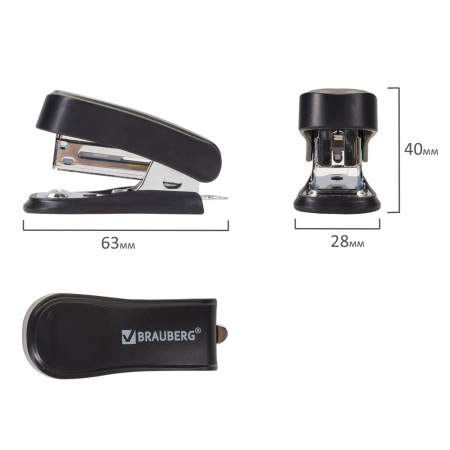 Степлер №24/6, 26/6 МИНИ BRAUBERG "Standard", до 25 листов, с антистеплером, черный, 226849 - Степлеры настольные