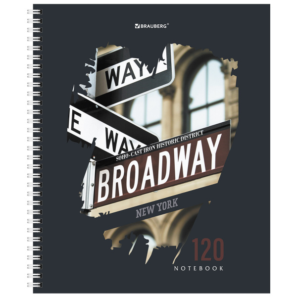 Тетрадь А5 120 л. BRAUBERG, гребень, клетка, твёрдая обложка, "Города" (4 вида в спайке), 404449 - Тетради более 60 листов