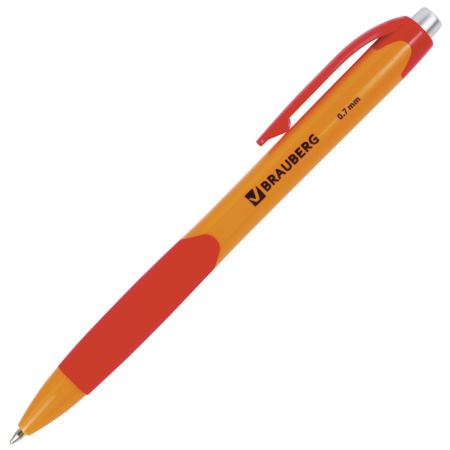 Ручка шариковая автоматическая с грипом BRAUBERG "Juicy", СИНЯЯ, корпус ассорти, узел 0,7 мм, линия письма 0,35 мм, 141546 - Ручки шариковые автоматические