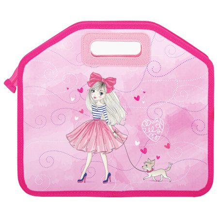 Папка-сумка ЮНЛАНДИЯ, 1 отделение, фетровые ручки, 34х30х11 см, "Girl and dog", 270997 - Папки-сумки с ручками