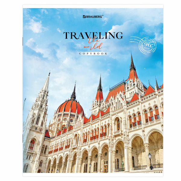Тетрадь А5, 96 л. BRAUBERG, скоба, линия, обложка картон, "Traveling" (микс в спайке), 404439 - Тетради более 60 листов