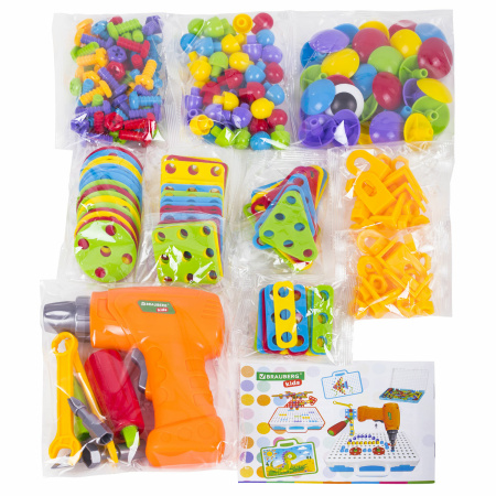 Конструктор с шуруповертом РАЗВИВАЮЩИЙ 247 деталей, BRAUBERG KIDS, 665204 - Конструкторы