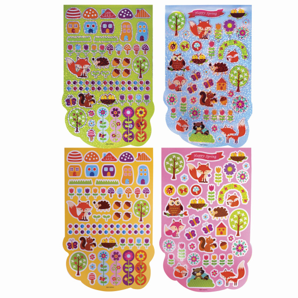 Альбом со сверкающими наклейками "Лесные зверушки", 4 листа, более 250 шт., склейка, ЮНЛАНДИЯ, 662695 - Наклейки