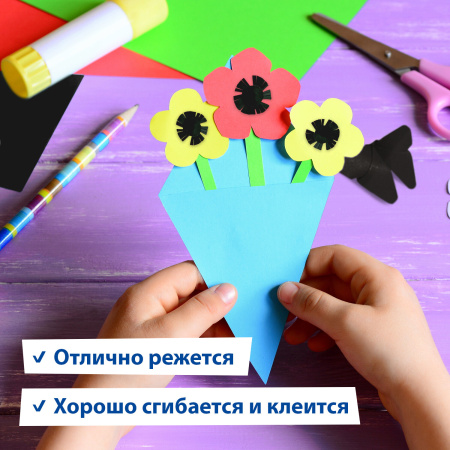 Картон цветной А4 ТОНИРОВАННЫЙ В МАССЕ, 50 листов, ЧЕРНЫЙ, в пленке, 220 г/м2, BRAUBERG, 210х297 мм, 113506 - Цветной и белый картон