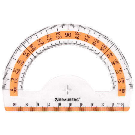Набор чертежный средний BRAUBERG "FRESH ZONE" (линейка 20 см, 2 треугольника, транспортир), оранжевая шкала, 210763 - Наборы чертежные