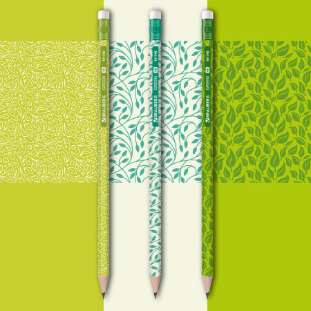 Карандаш чернографитный BRAUBERG "GREEN", 1 шт., HB, с ластиком, пластиковый, ассорти, 181746 - Карандаши чернографитные