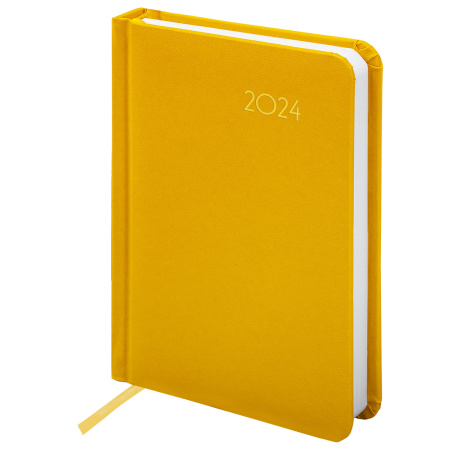 Ежедневник датированный 2024 МАЛЫЙ ФОРМАТ 100х150 мм А6, BRAUBERG "Select", балакрон, желтый, 114793 - Ежедневники с покрытием "под кожу и ткань"