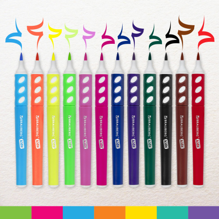 Фломастеры в суперкейсе эргономичные 12 цветов, вентилируемый колпачок, BRAUBERG KIDS, 152184 - Фломастеры классические