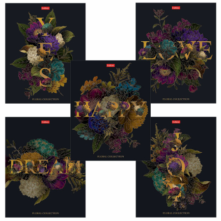 Тетрадь А5, 96 л., HATBER скоба, клетка, матовая ламинация, 3D фольга, "Язык цветов", 1 шт, 96Т5лофВ1