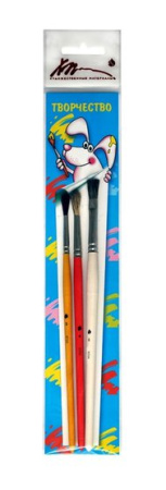 Набор из 3 кистей "Творчество" (белка круглая №3, коза круглая №4, пушно-меховая плоская №6)