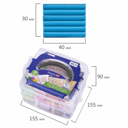 Глина полимерная запекаемая, НАБОР 36 цветов по 20 г, с аксессуарами в кейсе, BRAUBERG ART, 271164 - Глина полимерная