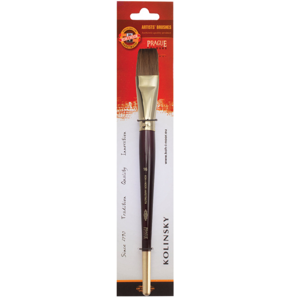 Кисть художественная KOH-I-NOOR колонок, плоская, №16, короткая ручка, блистер, 9936016010BL - Кисти художественные из натурального волоса
