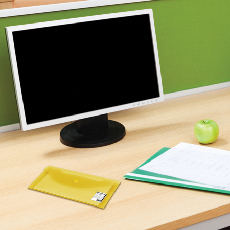 Папка-конверт с кнопкой МАЛОГО ФОРМАТА (250х135 мм), прозрачная, желтая, 0,18 мм, BRAUBERG, 224032 - Папки-конверты с кнопкой