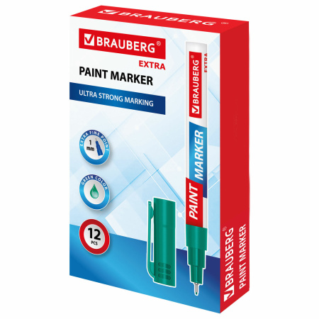Маркер-краска лаковый EXTRA (paint marker) 1 мм, ЗЕЛЕНЫЙ, УСИЛЕННАЯ НИТРО-ОСНОВА, BRAUBERG, 151966 - Маркеры-краски лаковые