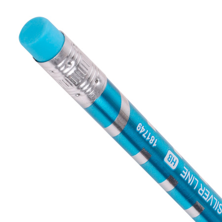 Карандаш чернографитный BRAUBERG "SILVER LINE", 1 шт., HB, с ластиком, корпус ассорти, 181749 - Карандаши чернографитные