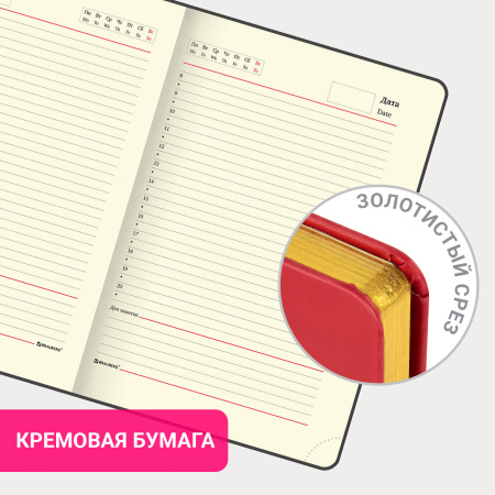 Ежедневник недатированный А5 (138х213 мм), BRAUBERG VISTA, под кожу, твердый, 136 л., "Outline", 111995 - Ежедневники с покрытием "под кожу и ткань"