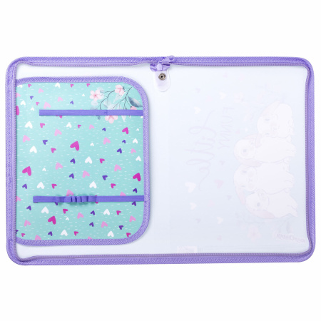 Папка для труда на молнии ЮНЛАНДИЯ А4, 1 отделение, откидная планка, органайзер, "Little bunny", 270984 - Папки для тетрадей и уроков труда