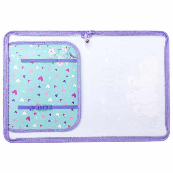 Папка для труда на молнии ЮНЛАНДИЯ А4, 1 отделение, откидная планка, органайзер, "Little bunny", 270984 - Папки для тетрадей и уроков труда