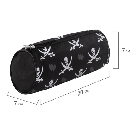 Пенал-косметичка BRAUBERG для учеников начальной школы, черный, "Пираты", 20х7х7 см, 223273 - Пеналы мягкие