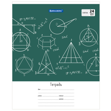 Тетрадь 24 л. BRAUBERG, клетка, обложка картон, ЧЕРТЕЖИ И ФОРМУЛЫ, 403008 - Тетради 12-24 листов