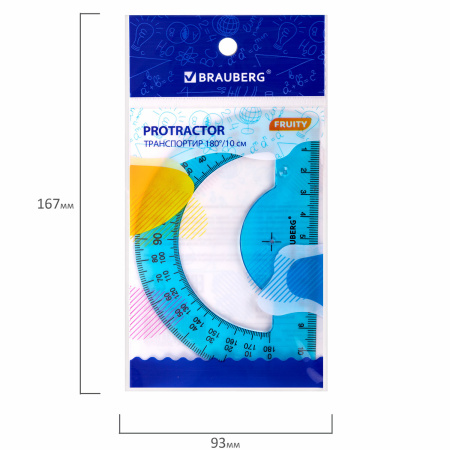 Транспортир 10 см BRAUBERG "FRUITY", 180 градусов, пластик, тонированный, ассорти, 210768 - Транспортиры