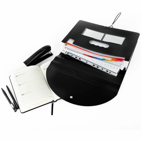 Папка-органайзер для бумаг и документов на резинке, 25 отделений, BRAUBERG DOCS, А4, черная, 271151 - Папки пластиковые с отделениями